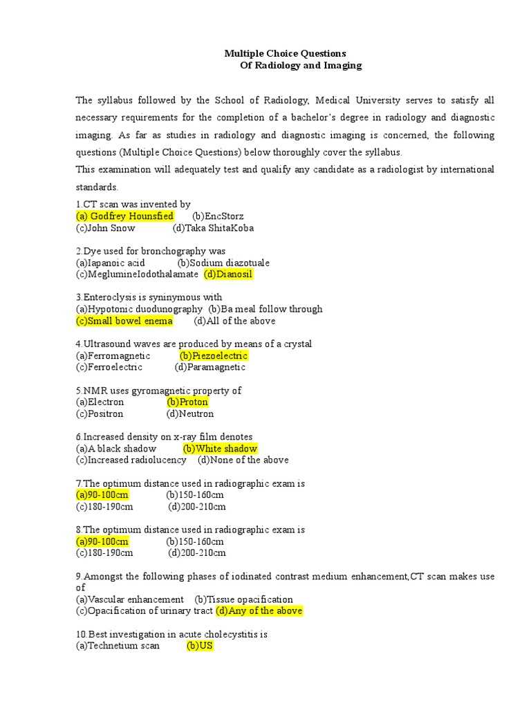 radiology board exam worksheet answers