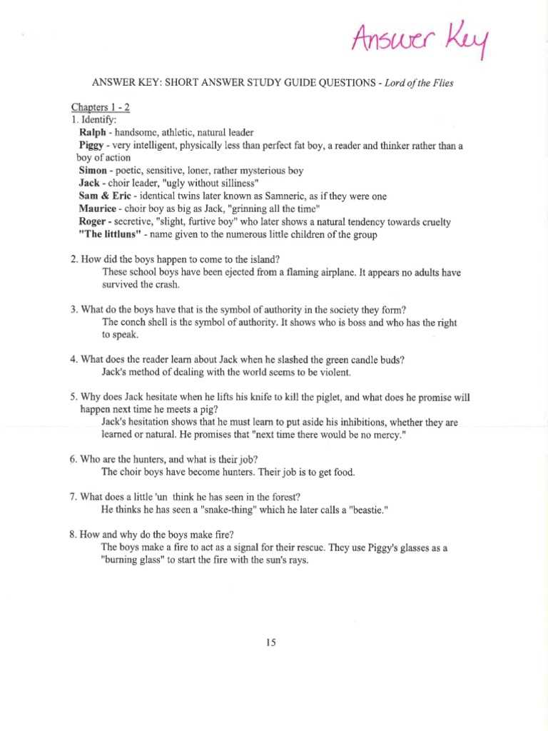 lord of the flies reading guide answers