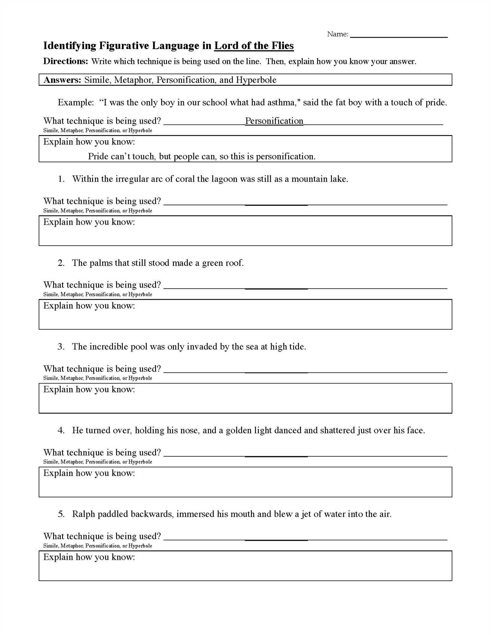 lord of the flies test answer key