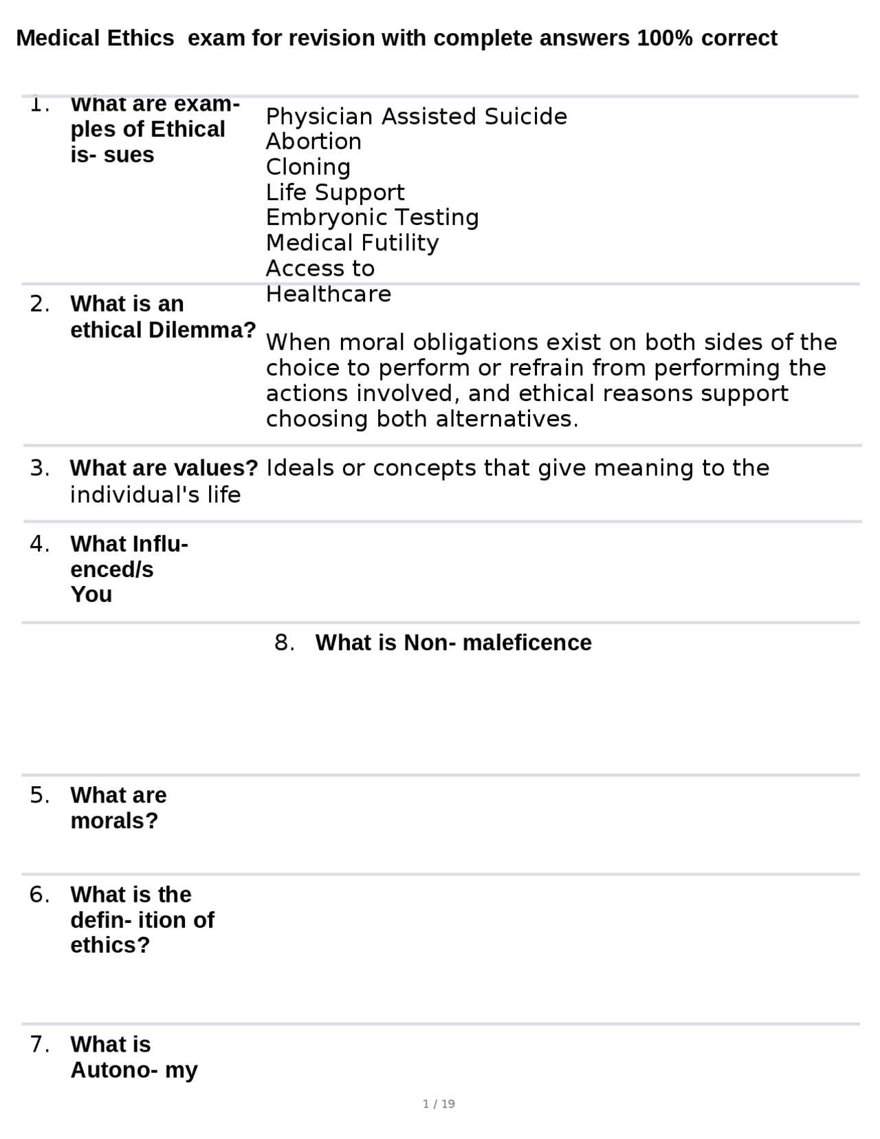 bioethics exam questions and answers