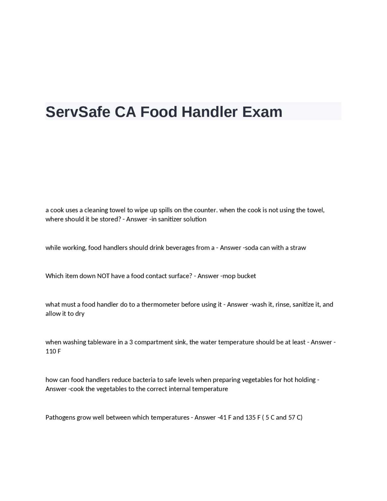 servsafe exam answer key