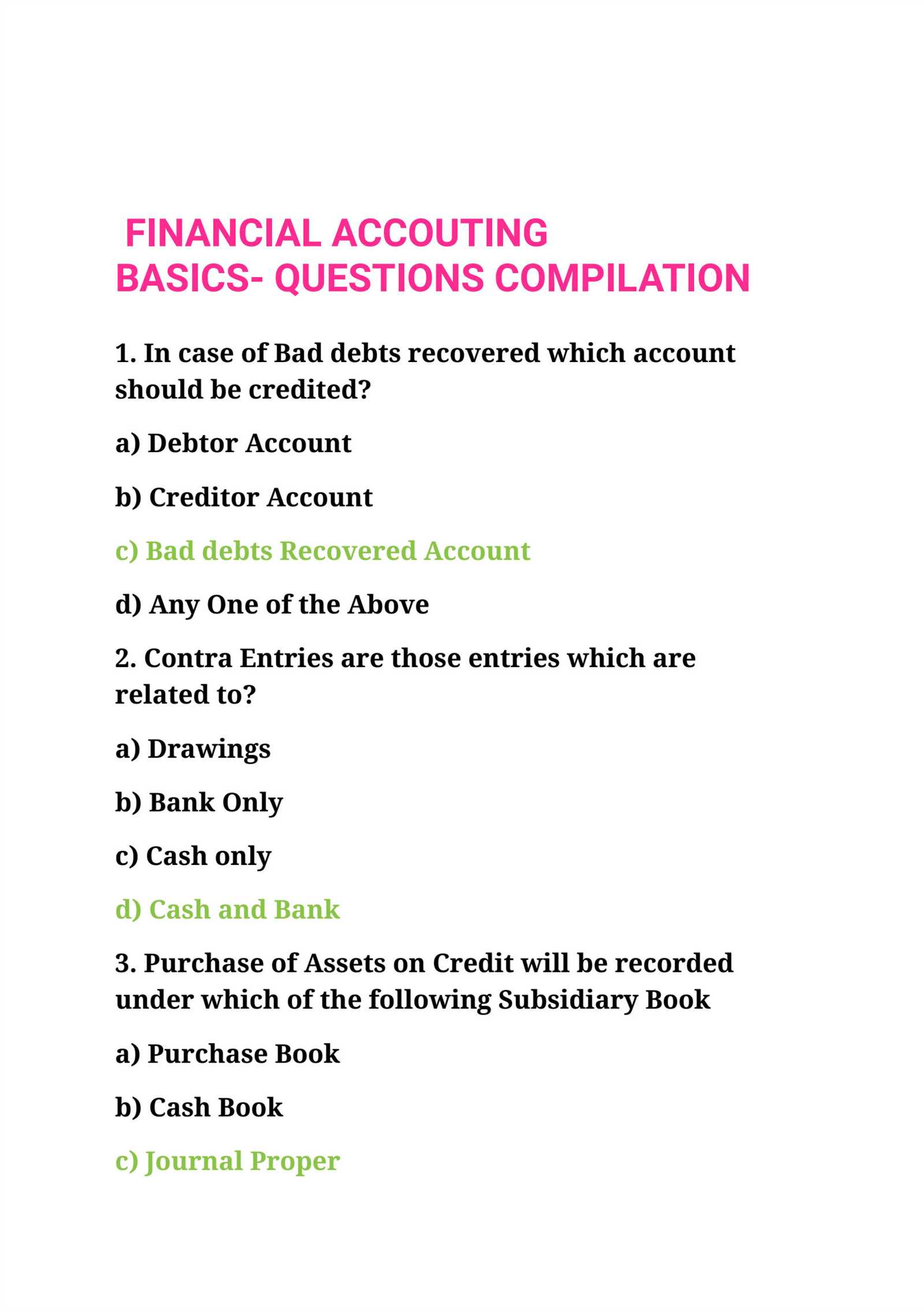 financial accounting accounting questions and answers for exams