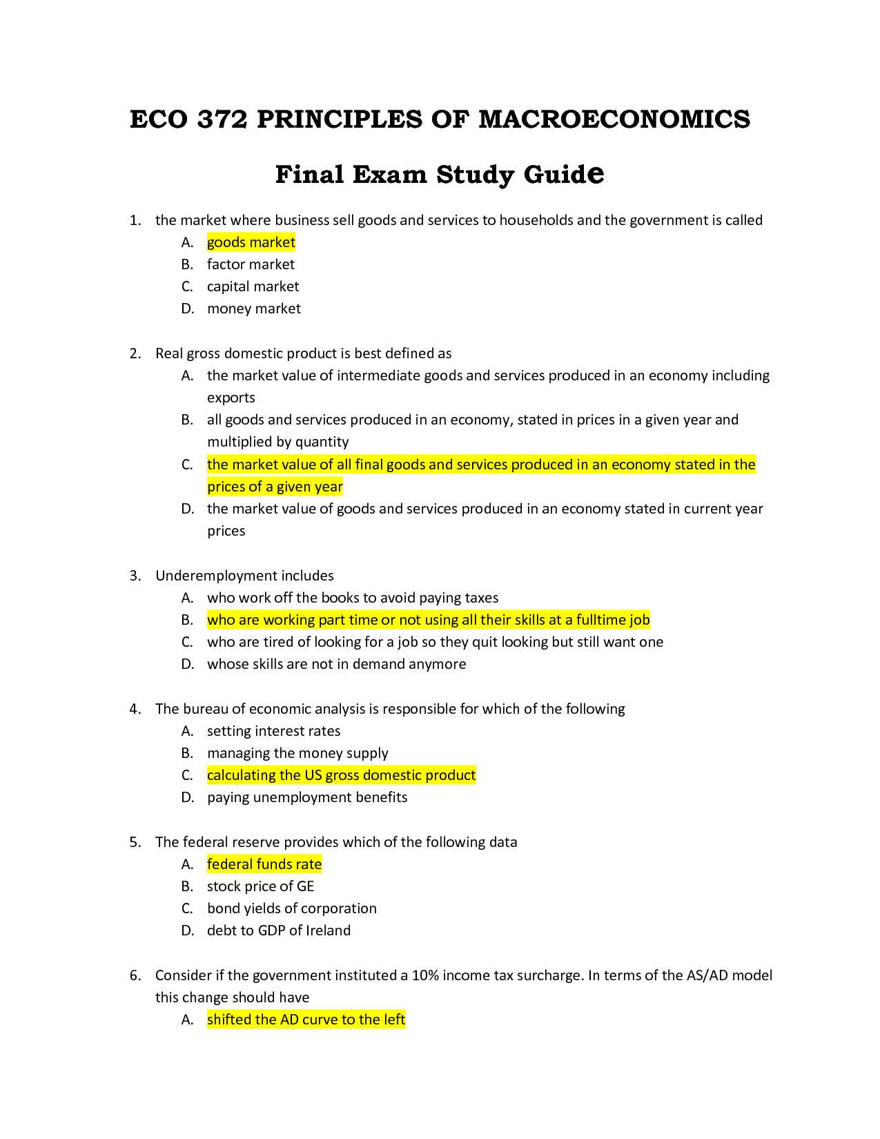 macroeconomics exam questions and answers