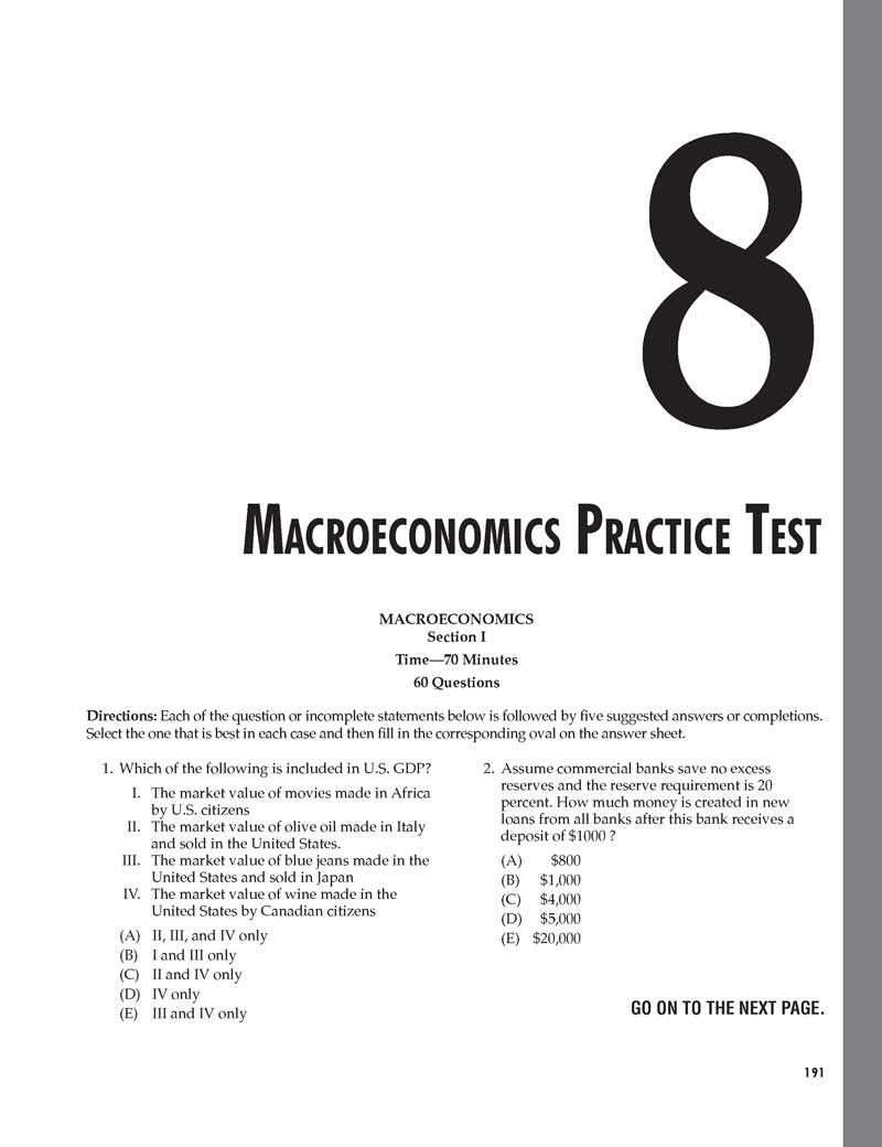 macroeconomics practice test with answers