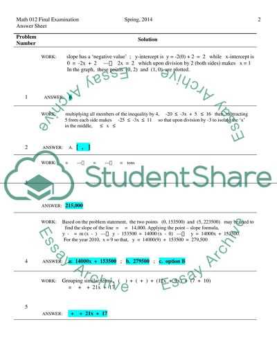 math exam answers