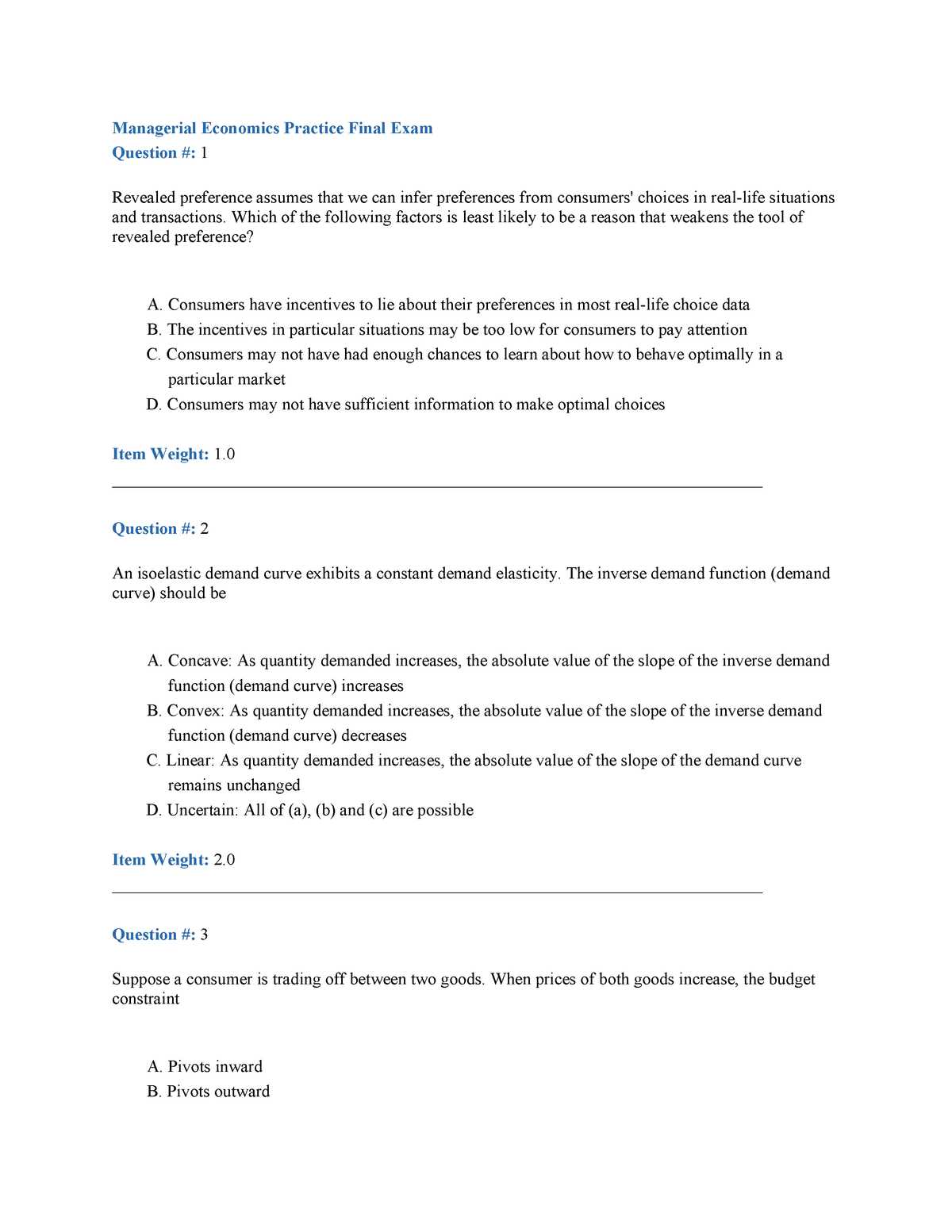 mba economics exam questions and answers