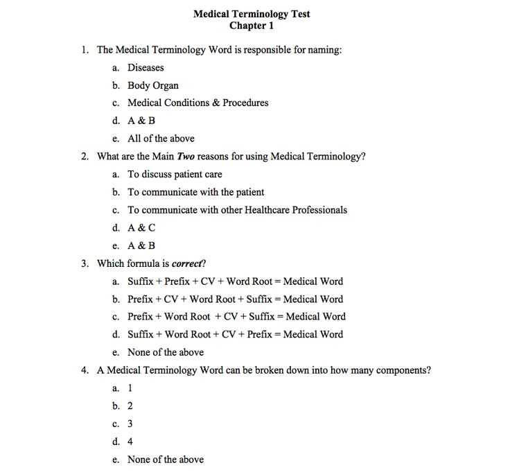 medical terminology final exam questions and answers