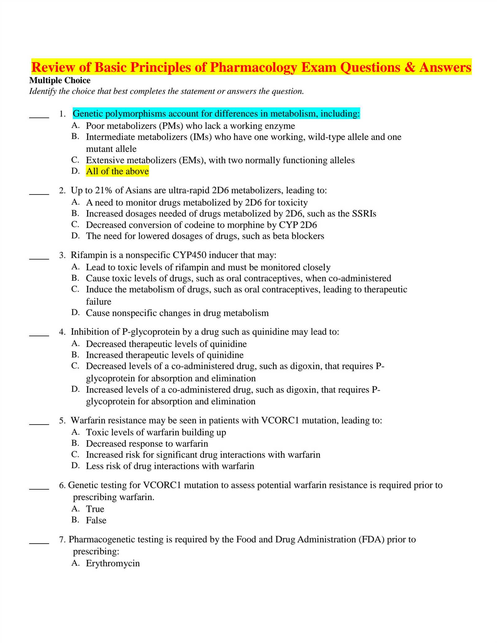 metabolism exam questions and answers