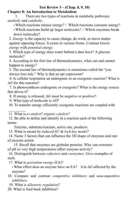 metabolism exam questions and answers