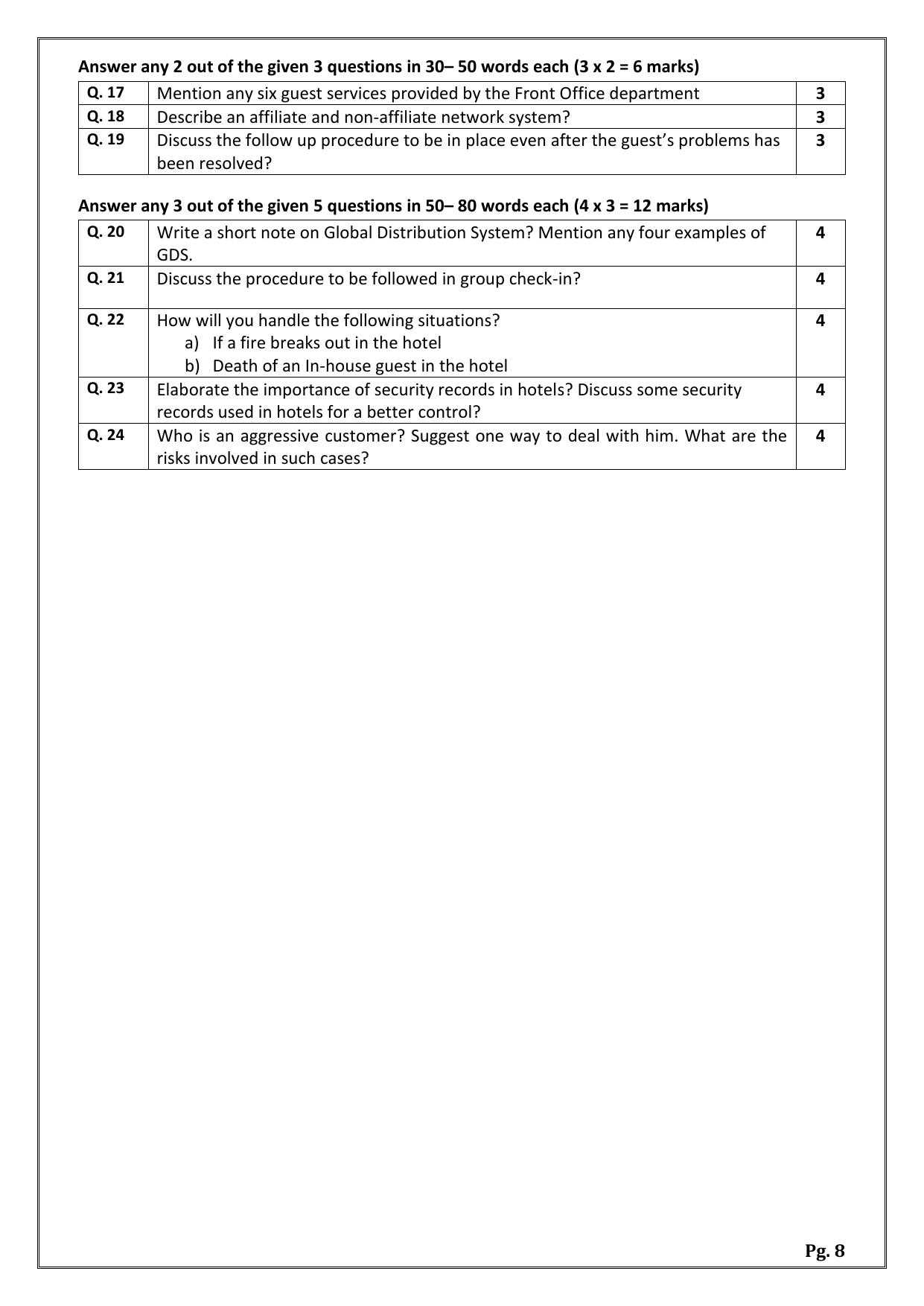 hotel front office exam questions and answers