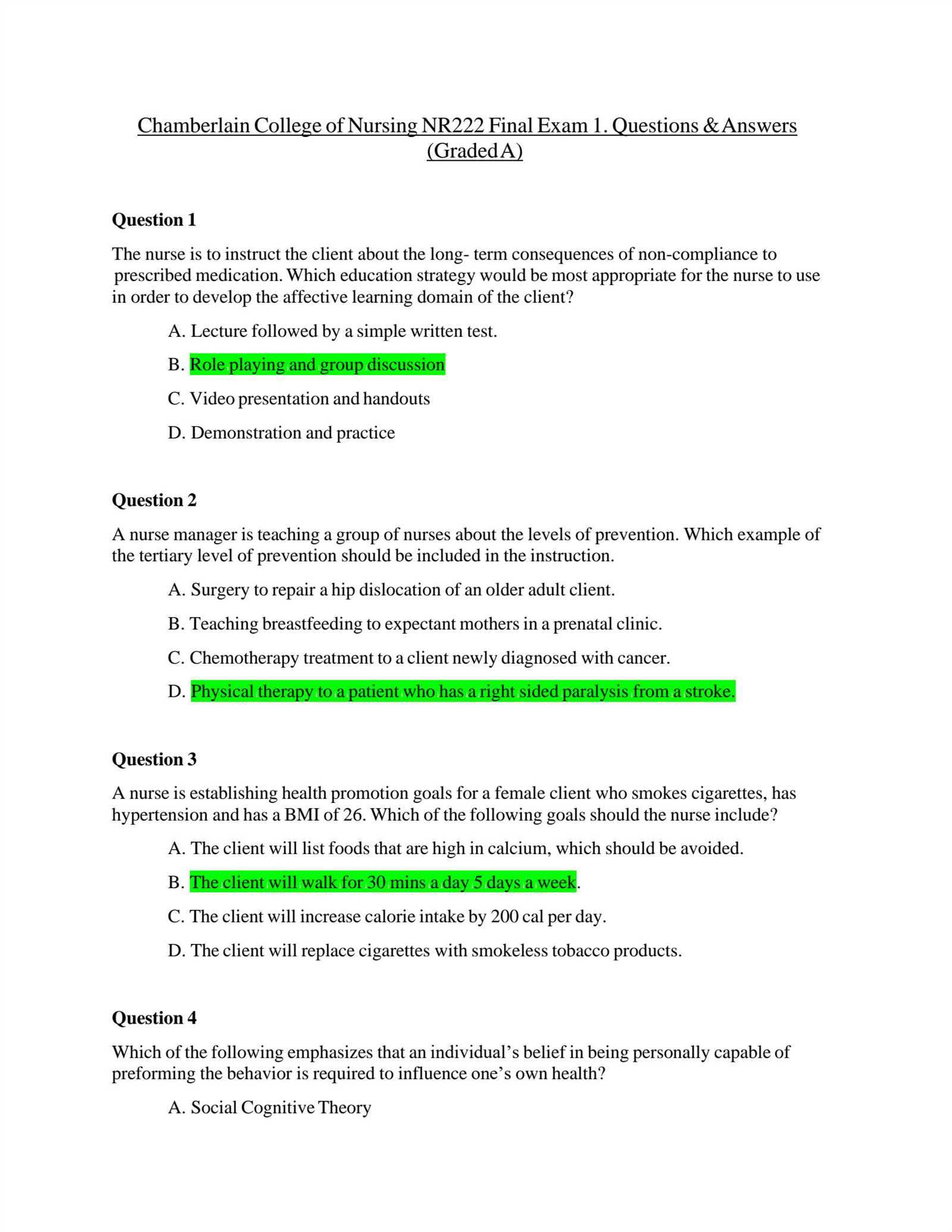 chamberlain nr 599 final exam answers