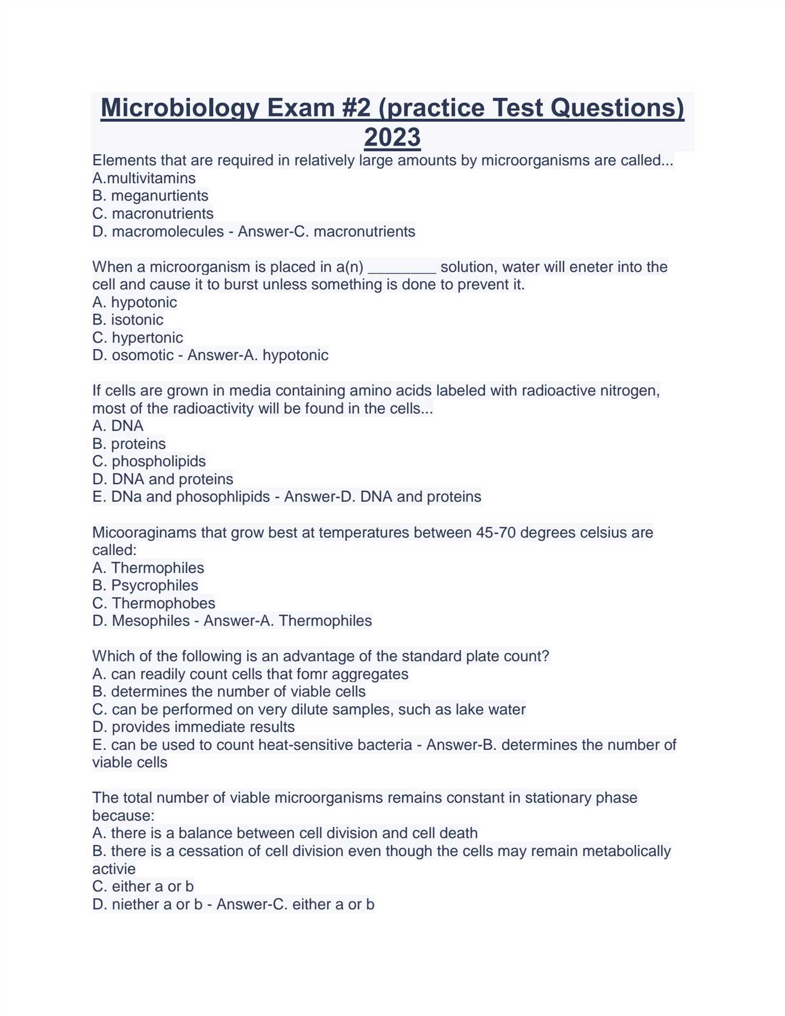 microbiology exam 2 answers