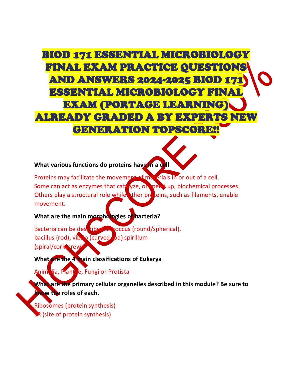 microbiology final exam with answers