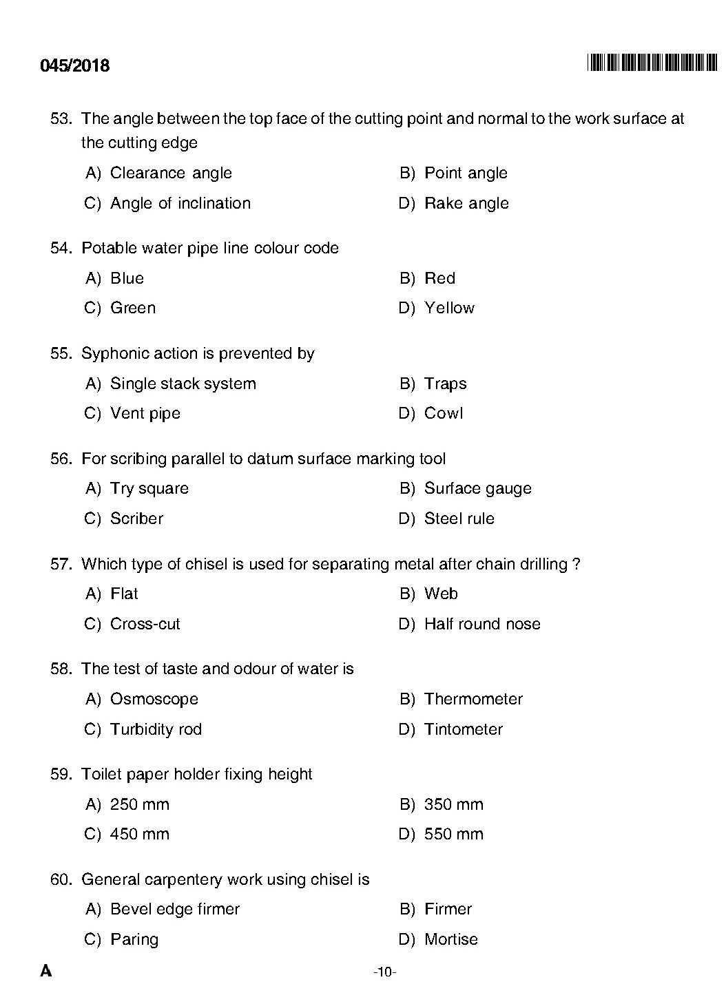 plumbing exam questions and answers