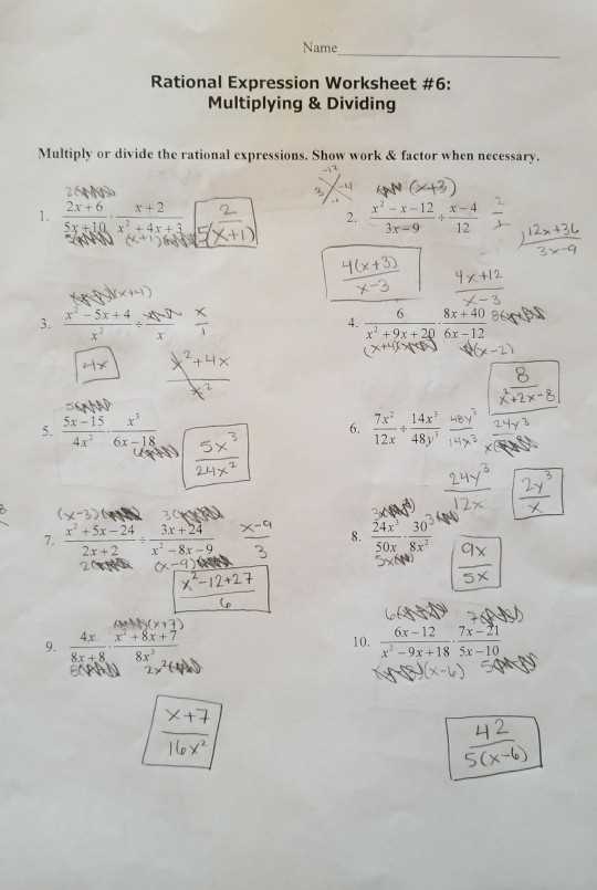 multiplying and dividing rational expressions worksheet answers