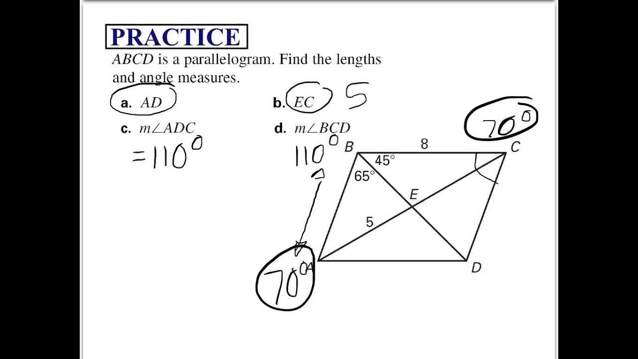 lesson 6.2 practice a properties of parallelograms answer key