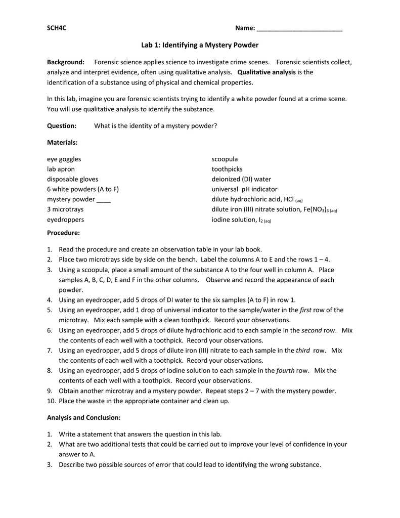 mystery powders lab answers