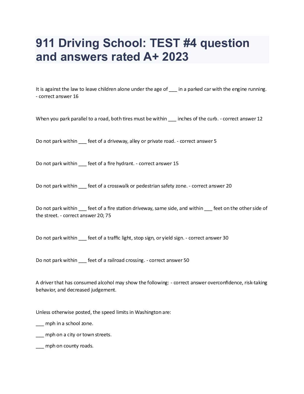 national driver training institute test answers