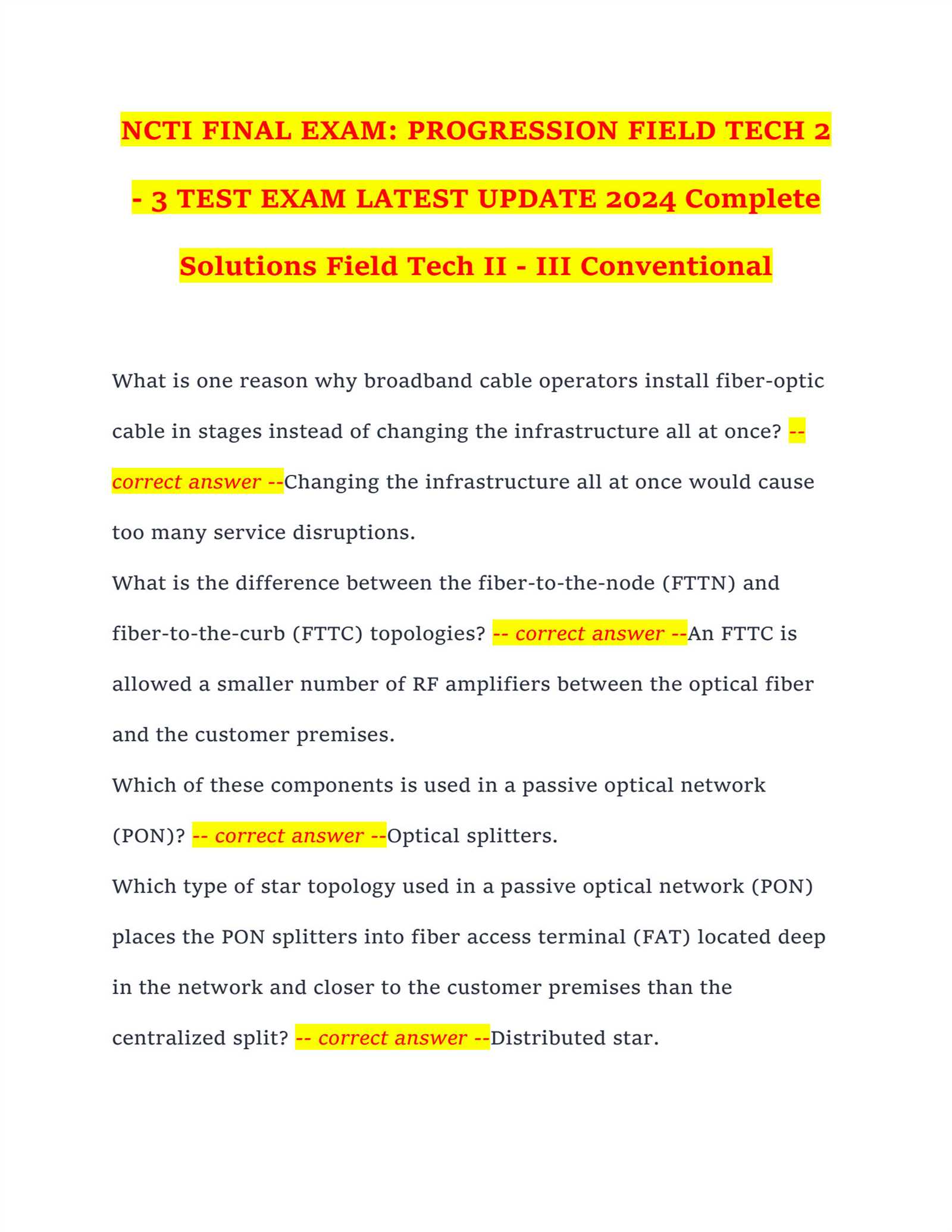 ncti field tech 2 3 final exam answers