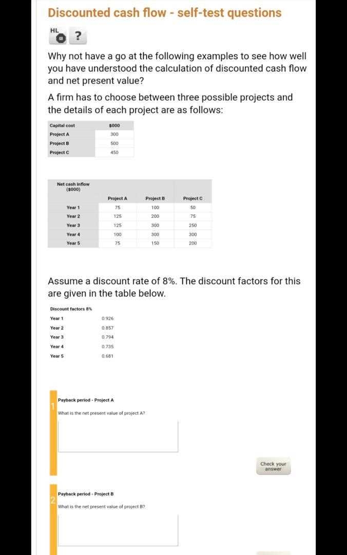 net present value exam questions and answers