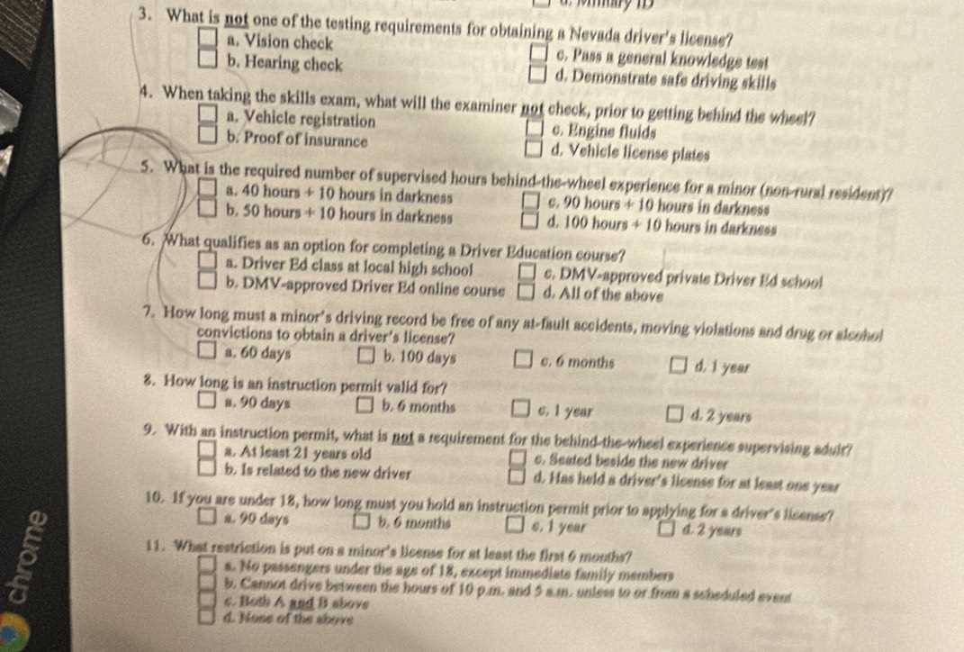 nevada drivers ed final exam answers