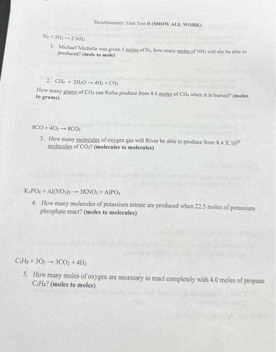 stoichiometry exam answer key