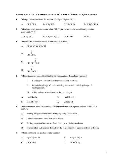 organic chemistry exam 3 answer key