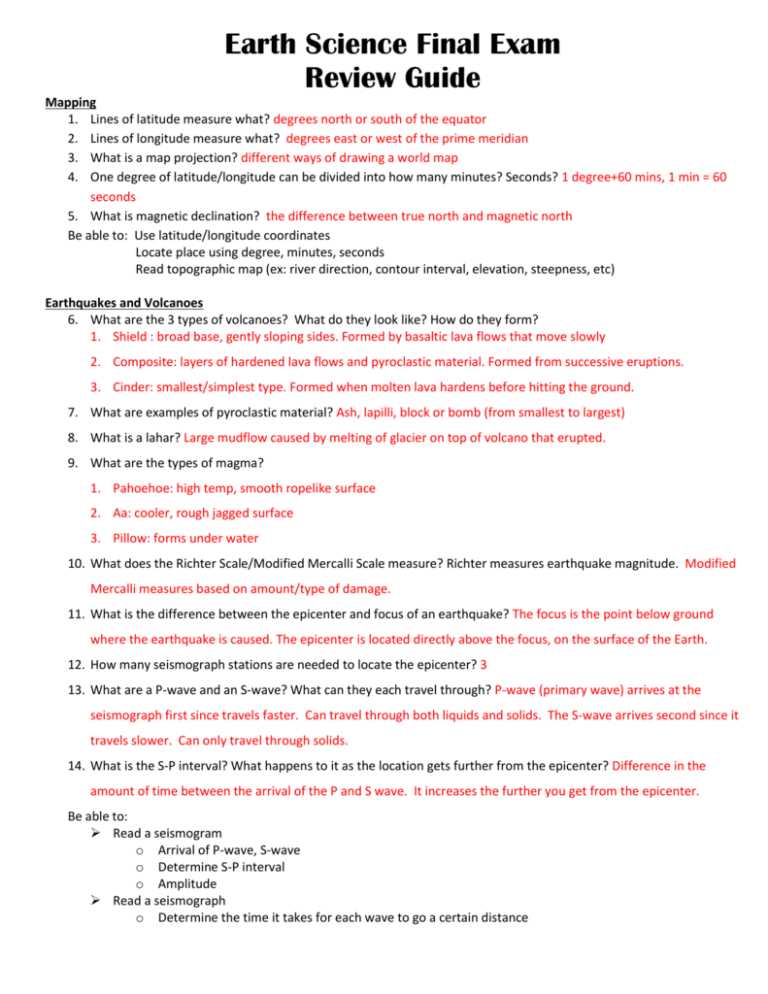 earth and space science final exam answers