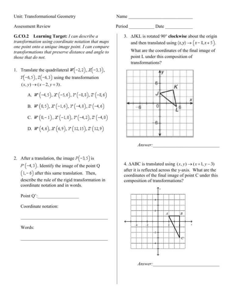 geometry unit 2 exam answers