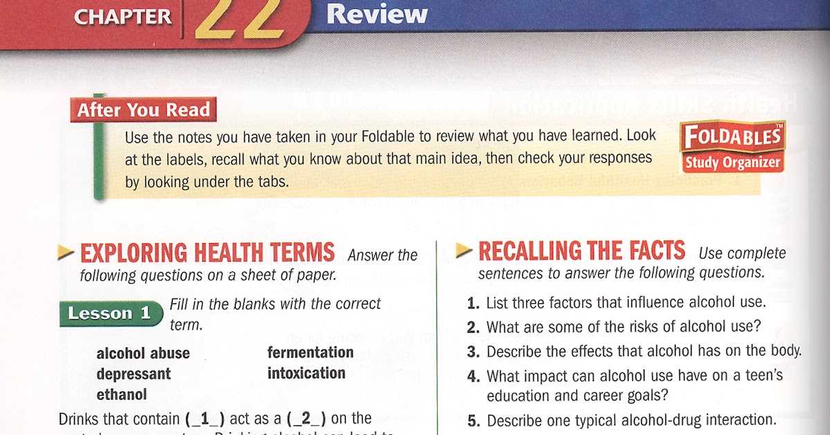 glencoe health chapter 22 test answers