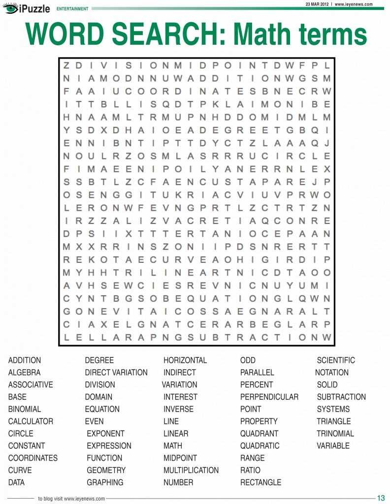 word search math terms answers