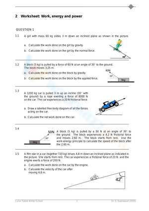 work energy calculations the physics classroom answers