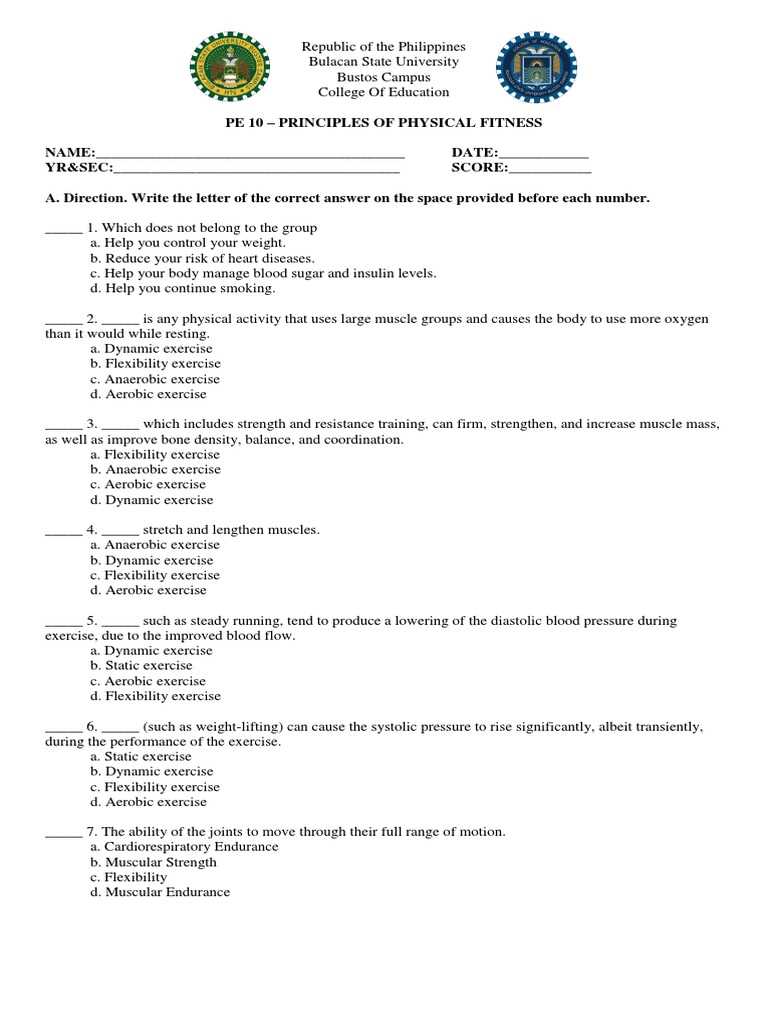 personal fitness final exam answers