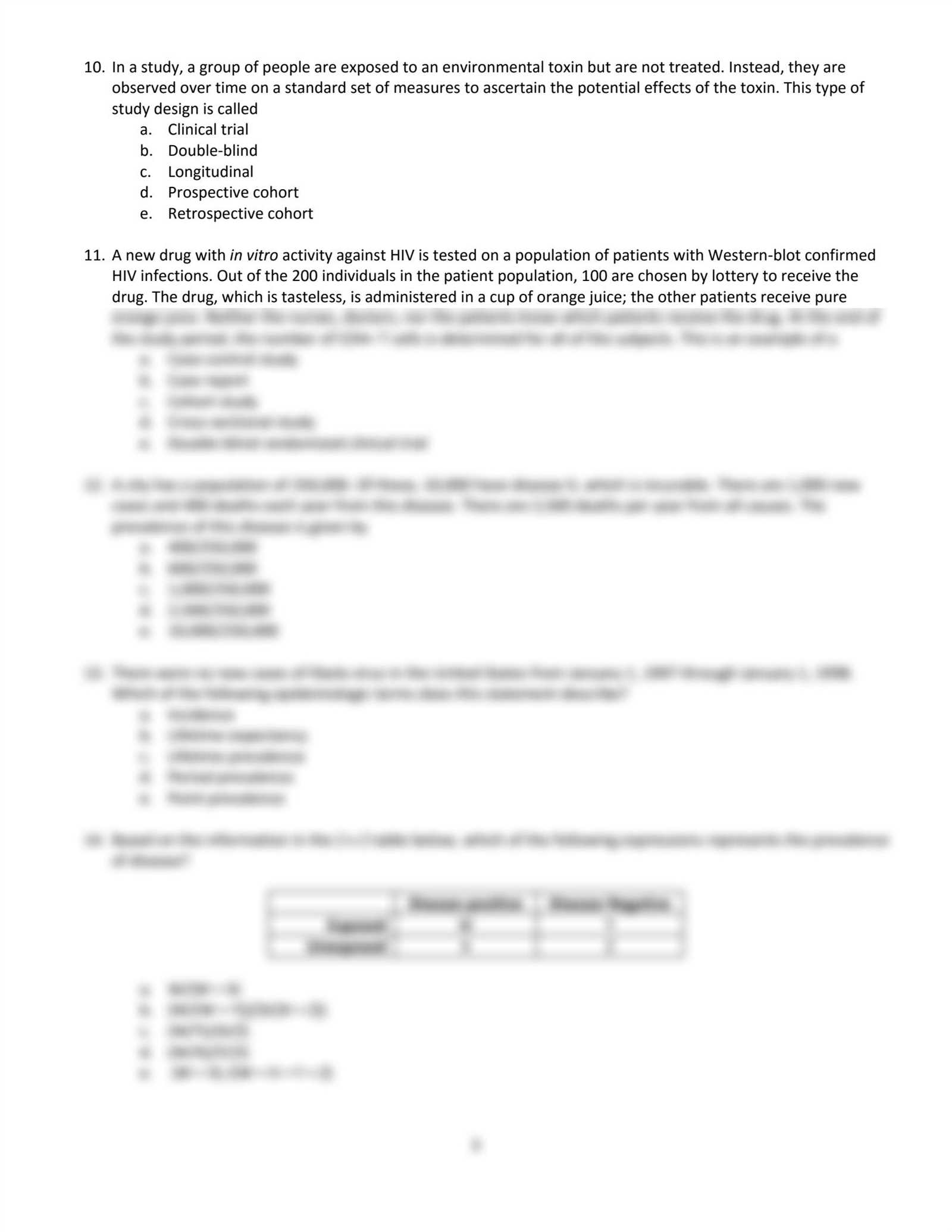 epidemiology biostatistics exam questions and answers