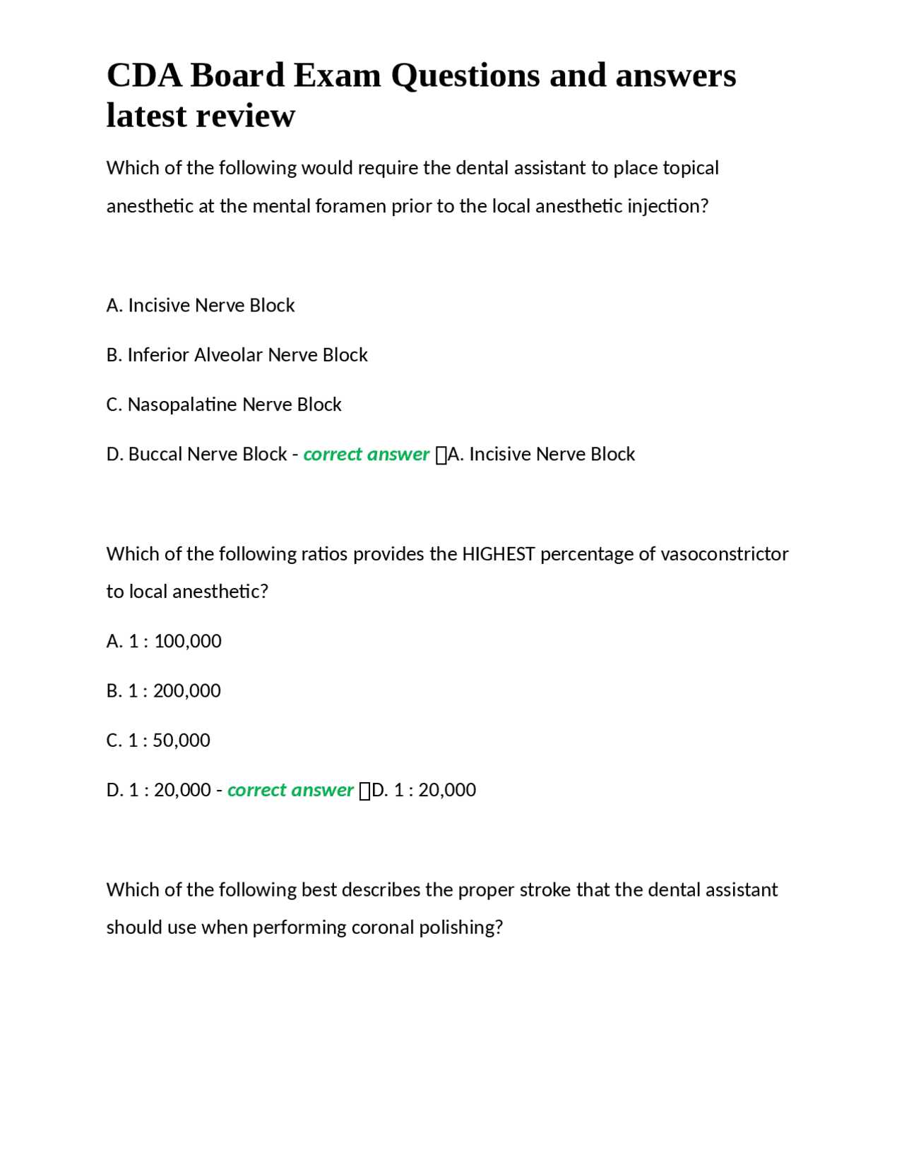 dentistry board exam questions and answers