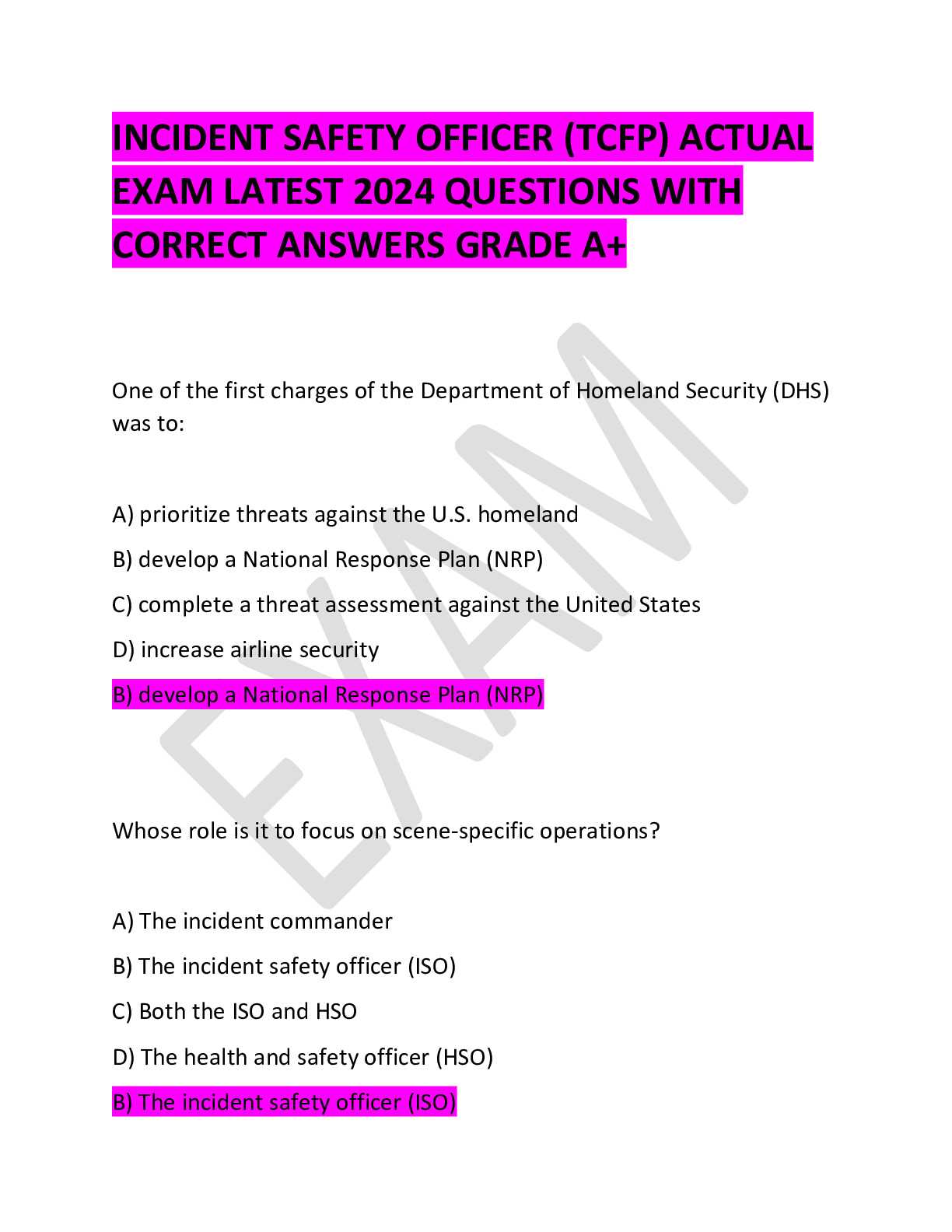 safety officer exam questions and answers