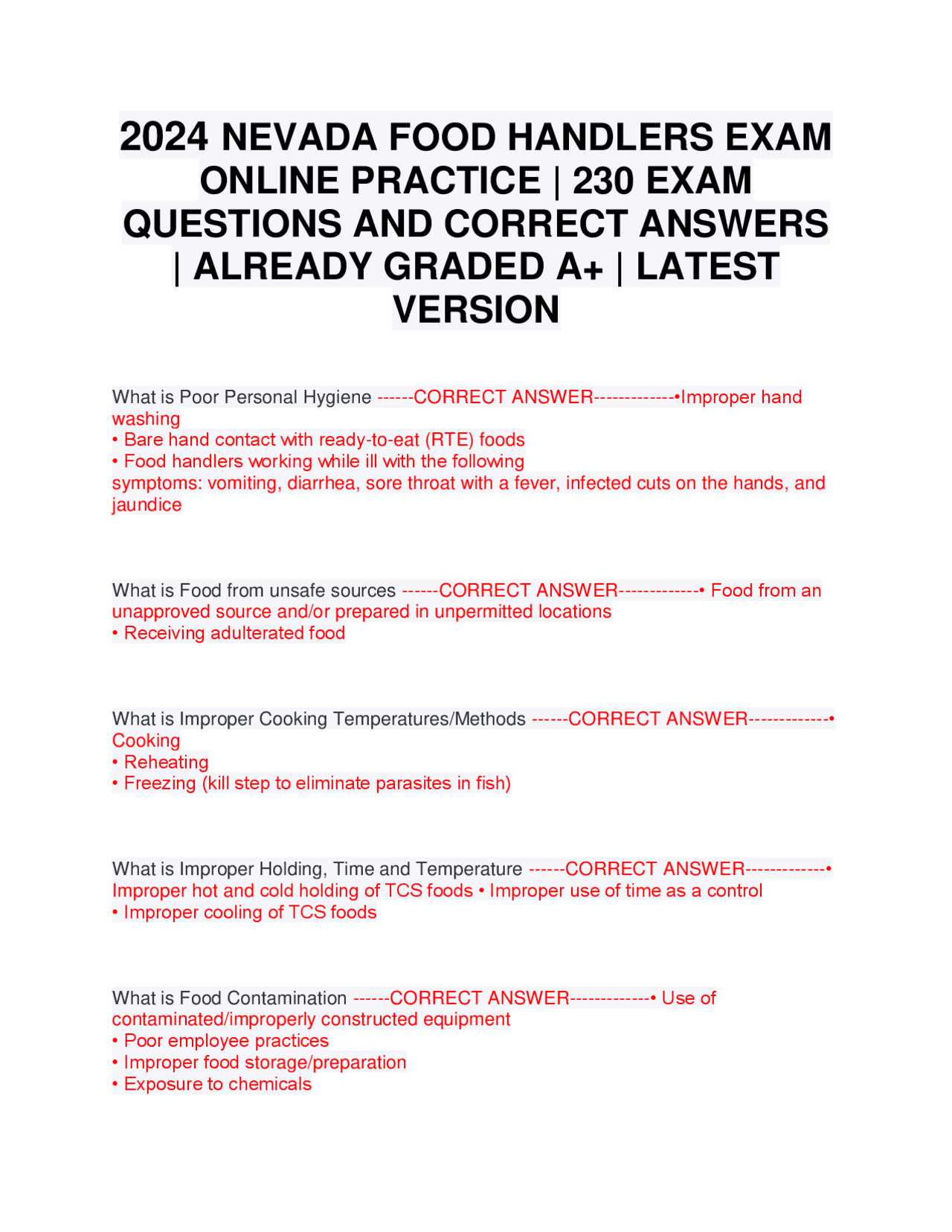 food handlers card answer key