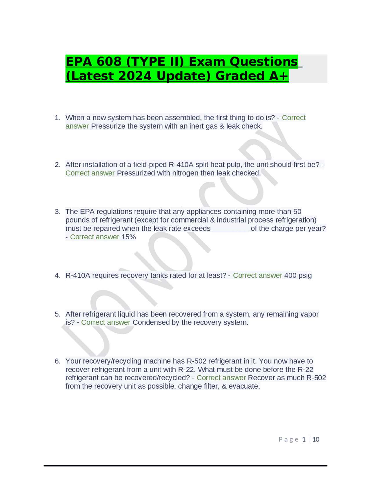 epa 608 type 1 answers