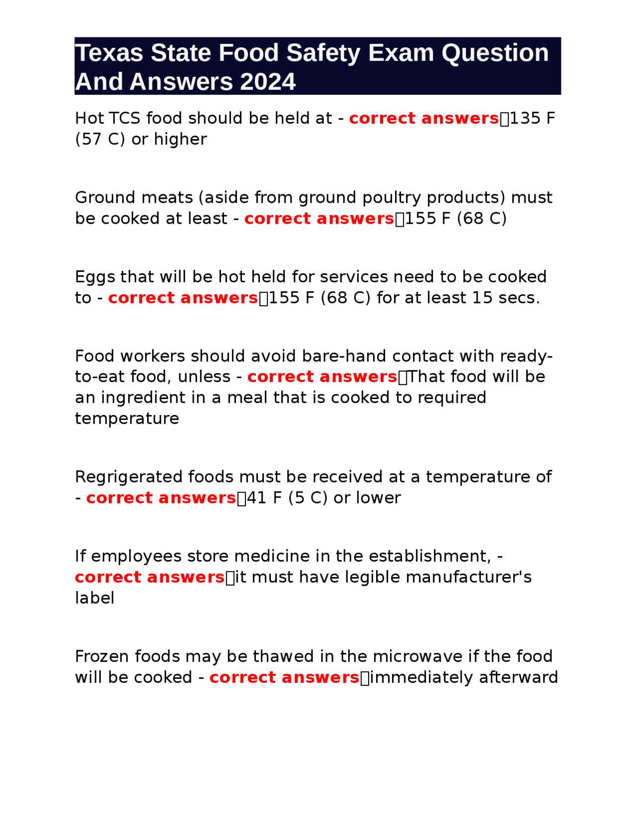 state food safety final exam answers