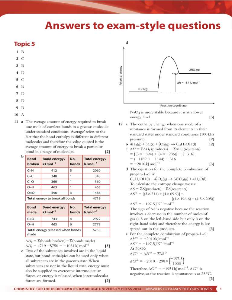 practice exam style questions. chemistry for the ib answers