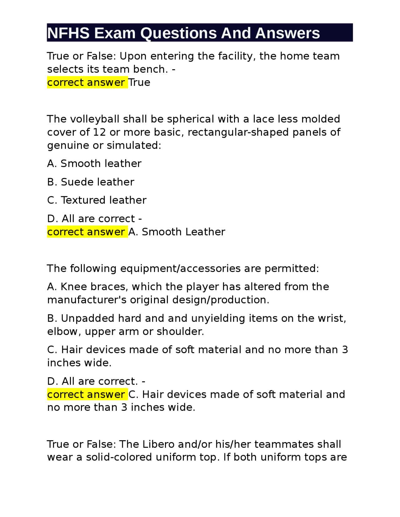 nfhs wrestling exam answers