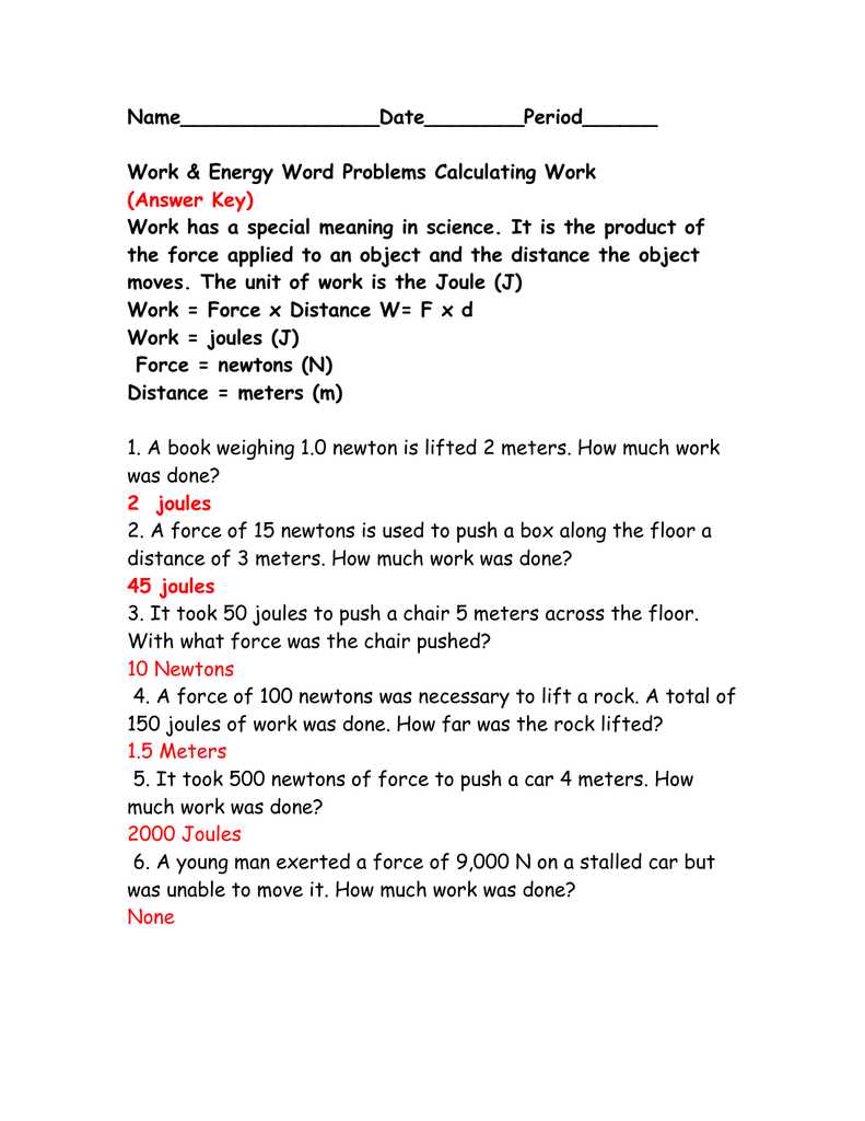 work energy calculations the physics classroom answers