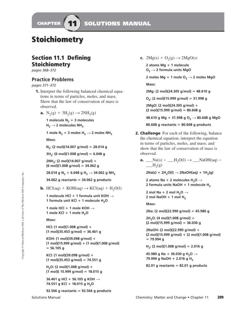 chapter 11.2 stoichiometry study guide answers