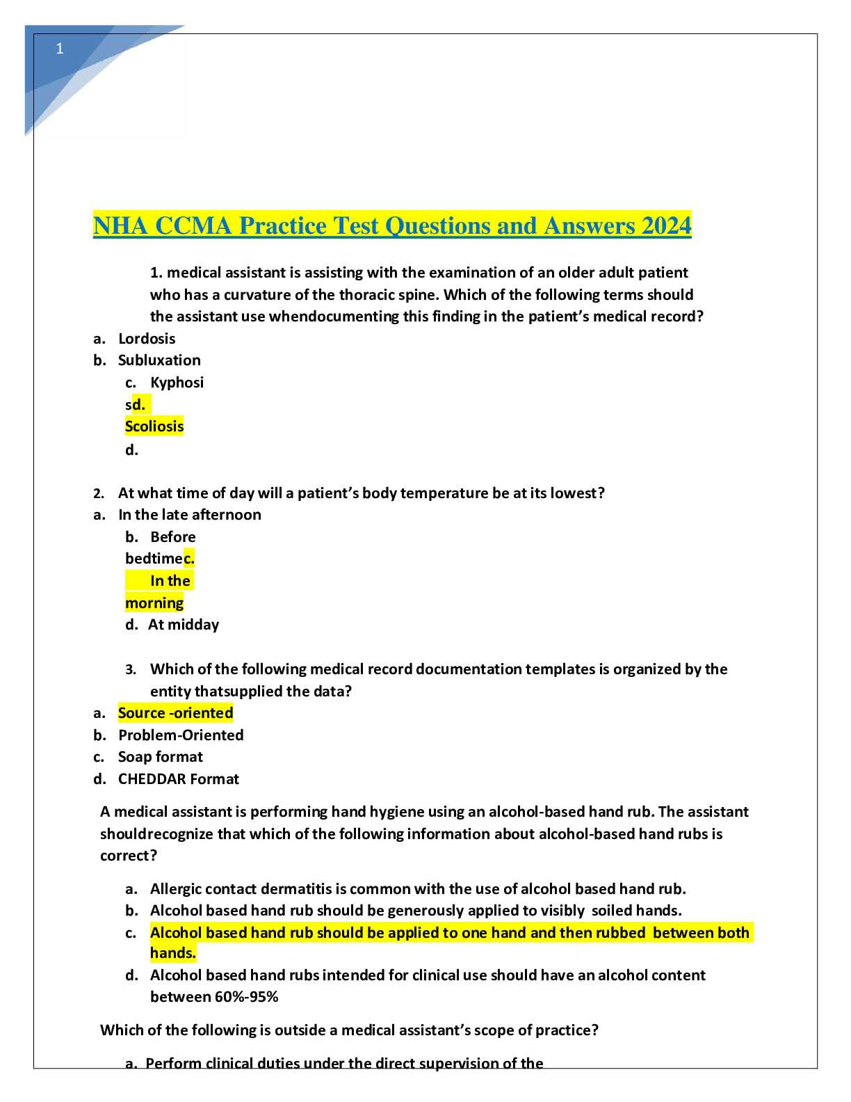 nha medical assistant exam questions