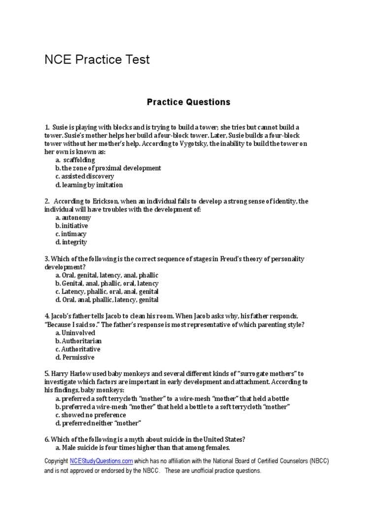 nce practice exam questions