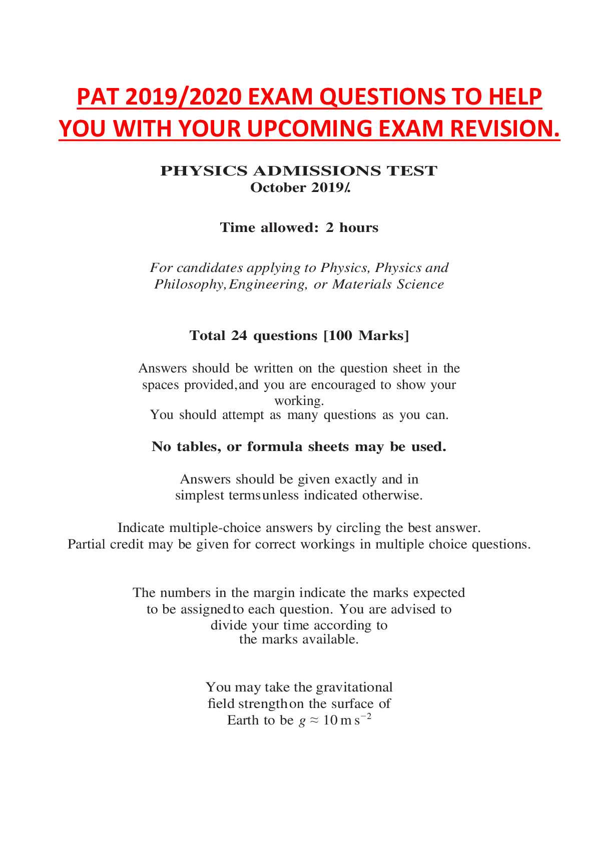 pat testing exam answers