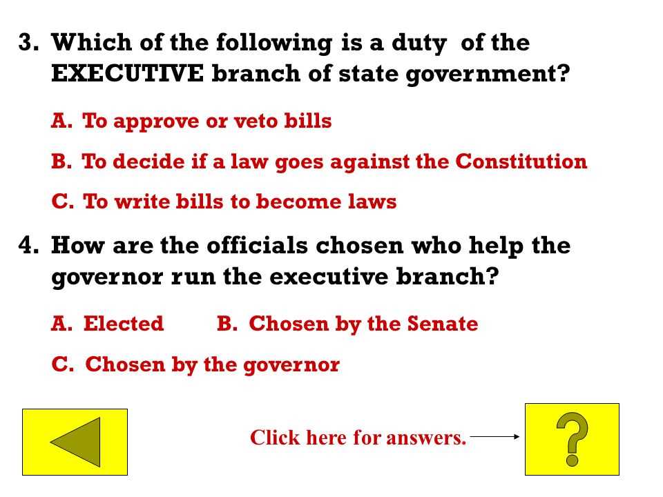 executive branch exam answers