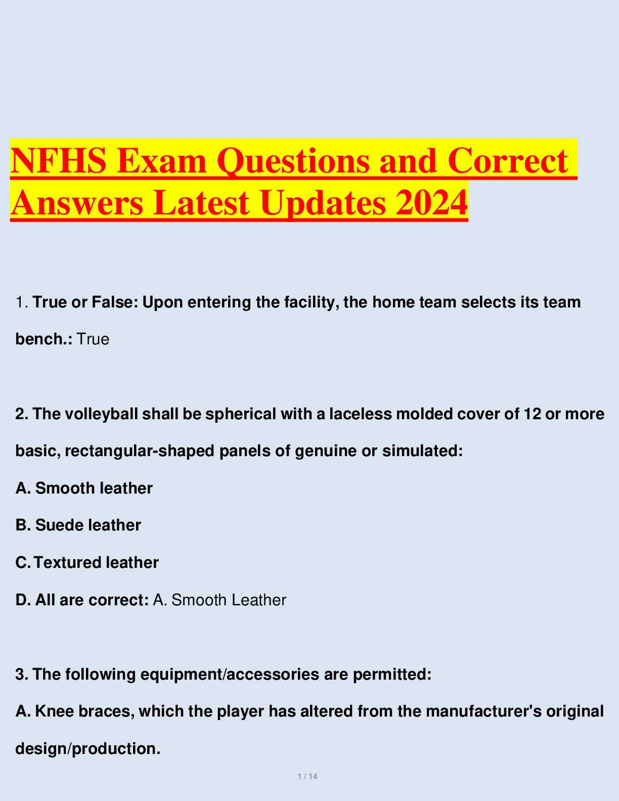 nfhs wrestling exam answers