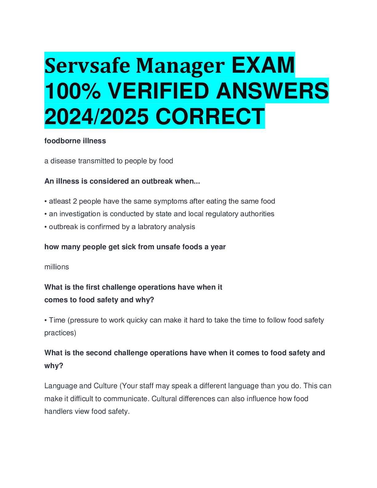 answers to servsafe food handler test