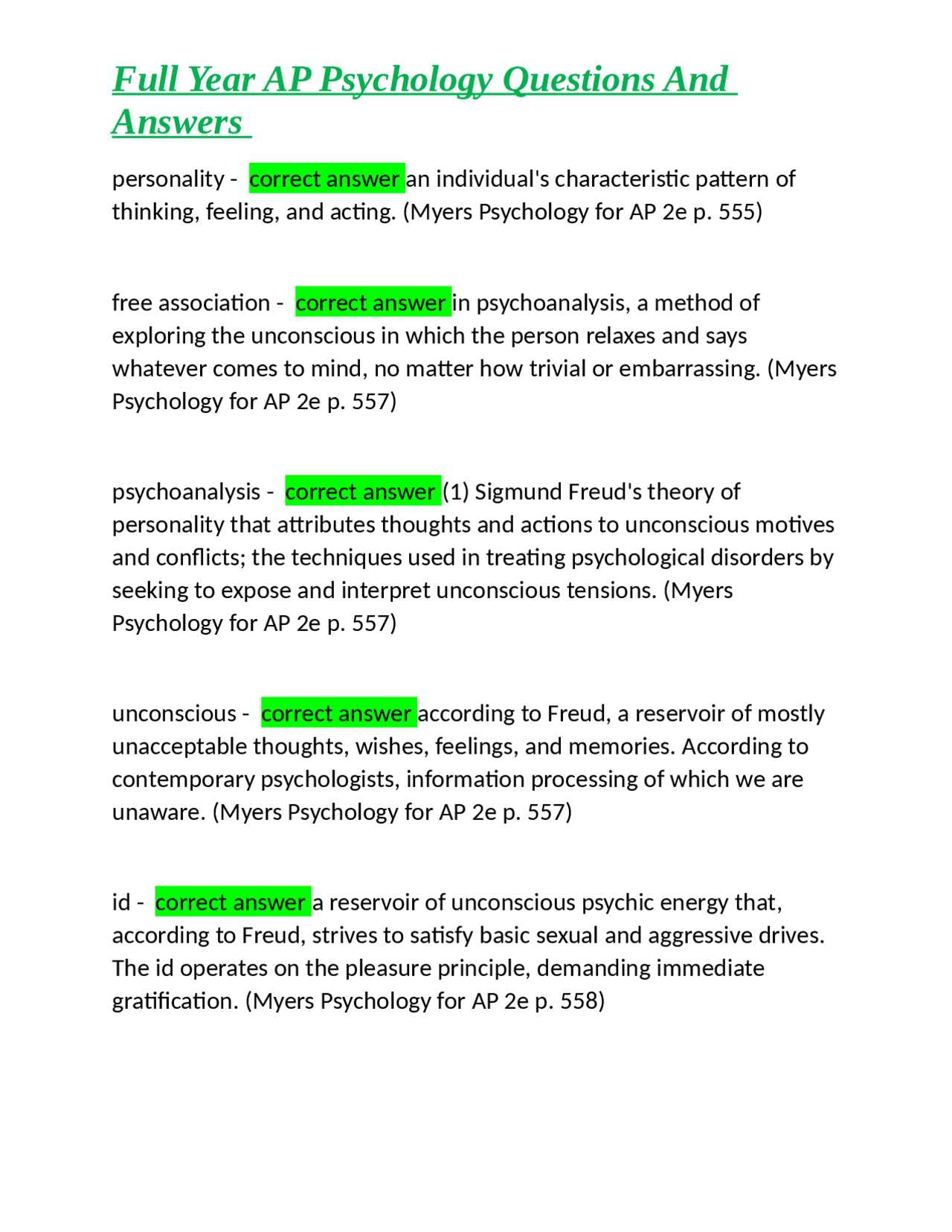 myers psychology for ap answers